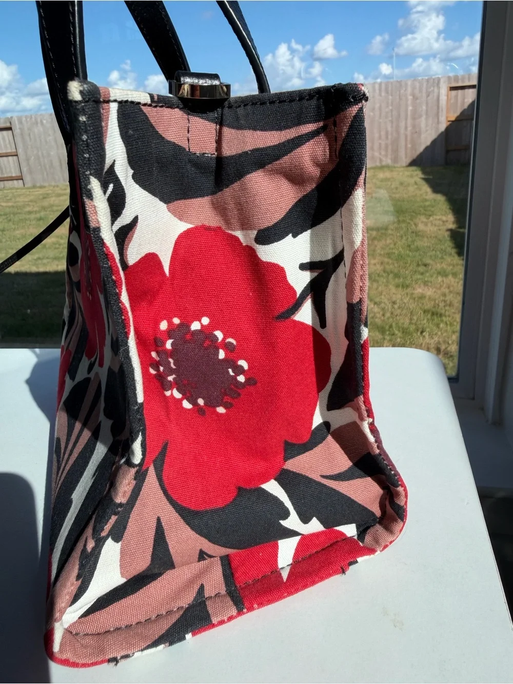 kate spade Black Handle Red Floral Canvas Tote